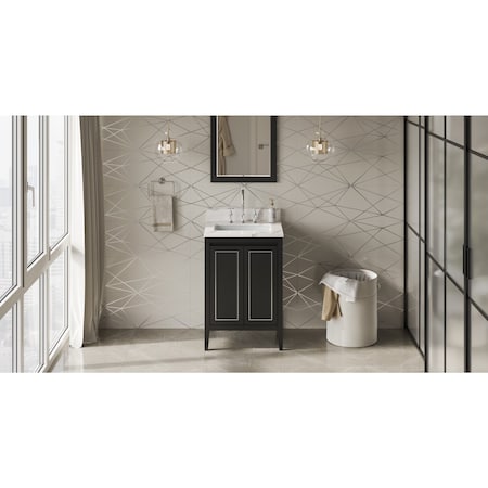Jeffrey Alexander 24In. Black Percival Vanity, Calacatta Vienna Quartz Vanity Top, Undermount Rectangle Bowl VKITPER24BKCQR